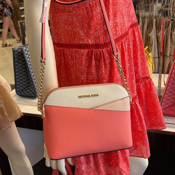 Michael Kors Jet Set Travel Medium Logo Dome Crossbody Grapefruit Multi Color - Picture 12 of 13